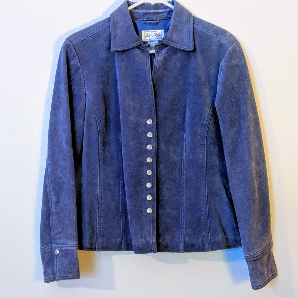 LiveA Little Leather Blue Suede Snap Jacket MEDIUM
